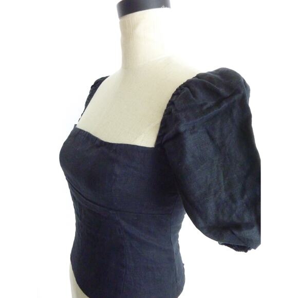 Reformation Ruffle Sleeve Top Black Linen Size 2 - Picture 4 of 7